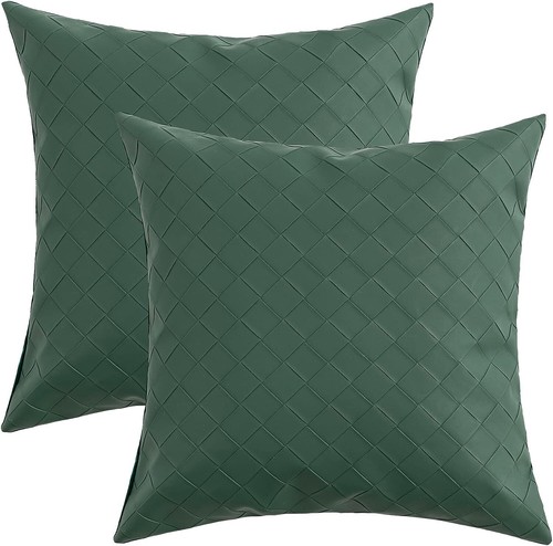 Set of 2 Throw Pillow Case Leather Weave Texture Decorative Couch Pillow Covers - Picture 11 of 12