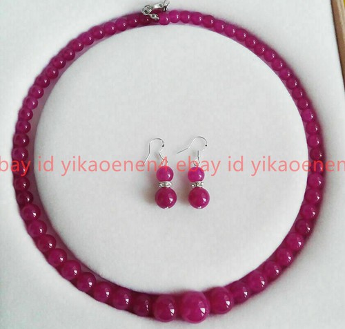 6-14mm Aquamarine/Topaz/Jade Gemstones Round Beads Necklace Earrings Set 18" AAA - Picture 7 of 22