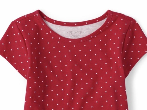 The Children's Place Girls Red Dotted Short Sleeve Hi-low Tee Shirt Medium (7-8) - Picture 2 of 4