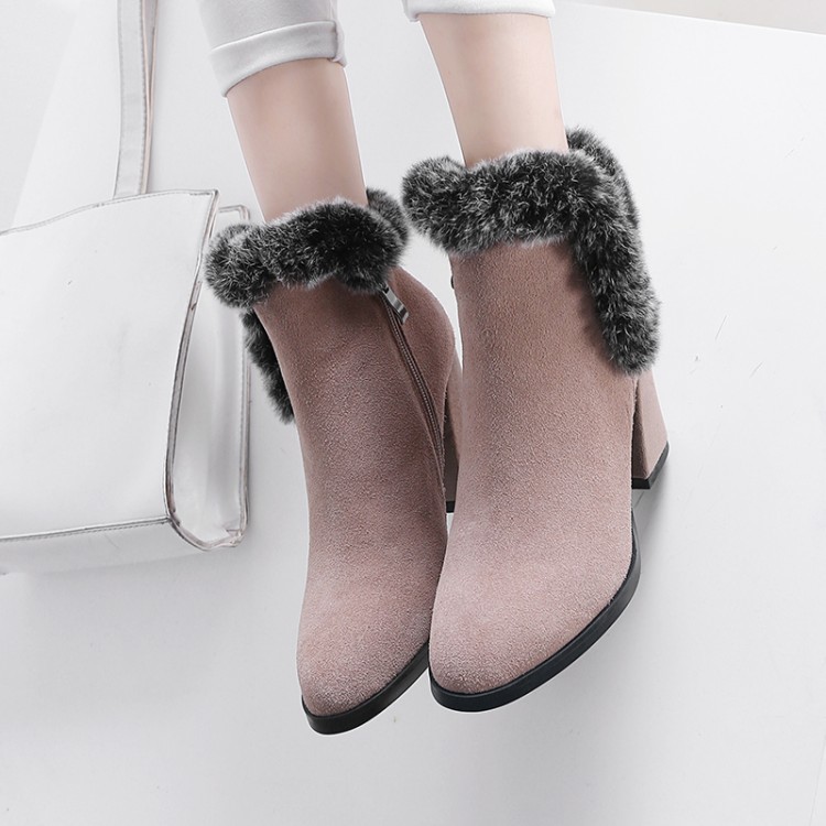 Womens Fur Trim Ankle Boots Fashion Suede Block High Chunky Heels Booties Shoes Womens Fur Trim Ankle Boots Fashion Suede Block High Chunky Heels Booties Shoes