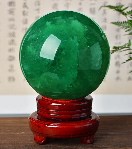 Natural Green fluorite Sphere quartz Crystal polished Ball Healing decor+stand - Picture 4 of 24