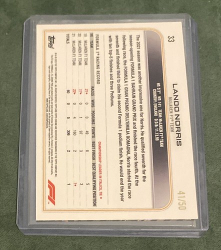 Topps Chrome Formula 1 2022 F1 Lando Norris #33 Portrait Gold Checker /50 - Bild 2 von 2