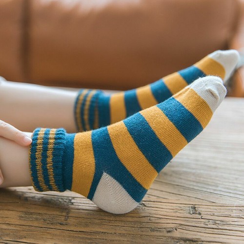 Kids Boys Girls Cotton Stripe Socks Warm Soft Breathable Fashion Socks 5 Pairs - Picture 19 of 28