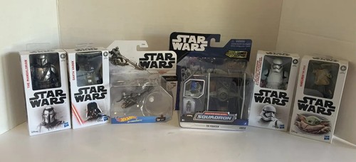 Star Wars Lot 6 Items Tie Fighter Mandalorian Speeder Vader Grogu Mando Trooper - Picture 1 of 10