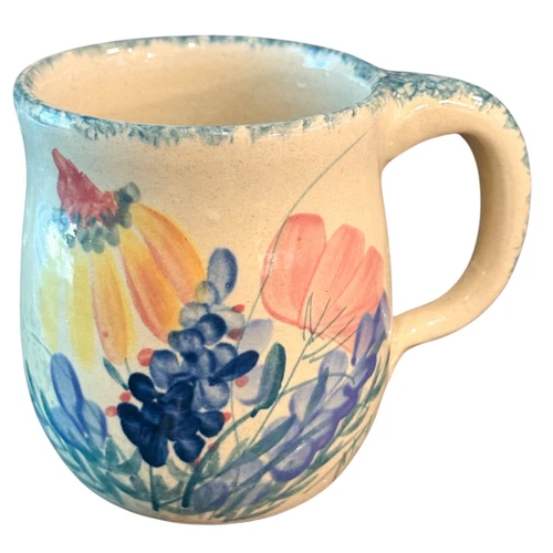 Yesteryears Pottery Marshall TX Coffee Mug Cup  Bluebonnets Handpainted Signed
