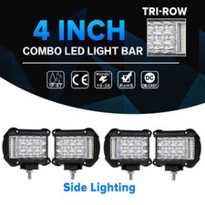 4PCS 4inch 95W Side Shooter Tri Row LED Work Light Bar Flood Driving Fog Pods