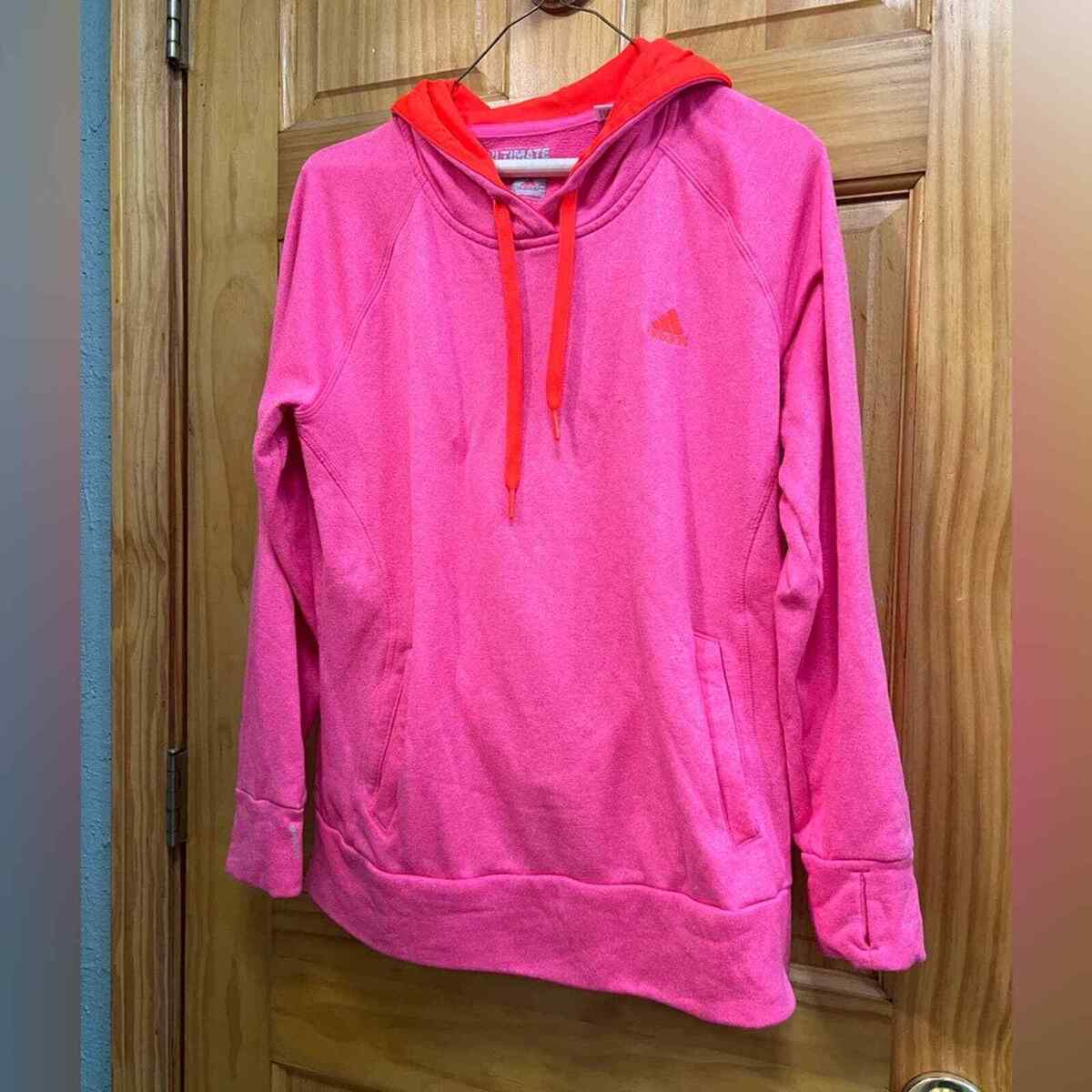 Adidas women s hot pink and orange hoodie size L eBay