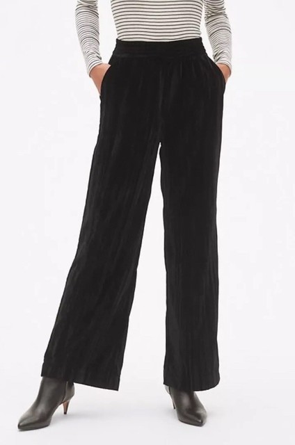 Gap High Rise Wide-Leg Pants in Crinkle Velvet - Black NWT Medium Petite | eBay