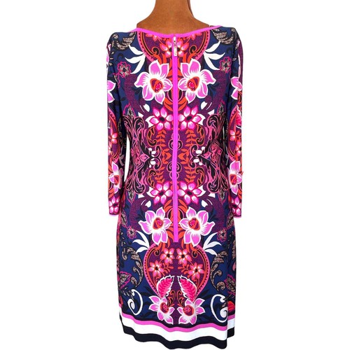 Eliza J Knit Dress Size 6 Navy Pink Floral Print Boat Neck 3/4 Sleeves Zipper - Picture 2 of 10