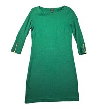 Talbots Dress Womens Small Petite Green Black Striped Sheath Gold Zippers Classy