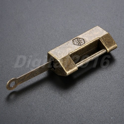 Chinese Antique Imitation Brass Padlock Box Door Hardware Latch Lock with Key - Picture 6 of 12