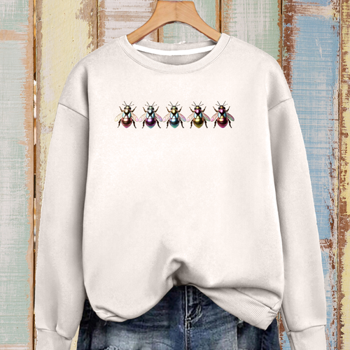 ROCKTHOSECURVES WOMENS Cotton Sweatshirt with 5 Multi Coloured Bees - Picture 5 of 40