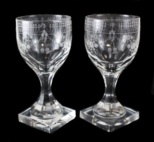 Kosta Boda Flach Water Goblet cut glass floral motif square base Rare Pattern - Picture 2 of 4