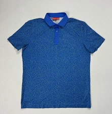 Redvanly Polo Shirt Mens Medium Golf Performance Stretch Blue Green Patterned