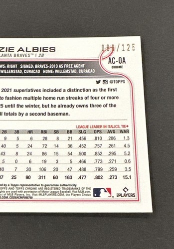 2022 Topps Chrome Update Ozzie Albies X-Fractor Auto SP #’d 088/125! - Bild 7 von 8
