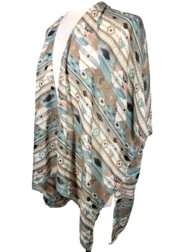 Womens Semi Sheer Indigenous Indian Tribal Print Kimono Cover Up Cardigan Top OS - Picture 6 of 11