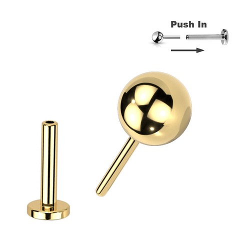 1,2mm Titan Stecksystem Labret Kugel Lippen Ohr Tragus Piercing Push in Pin Gold - Bild 2 von 10