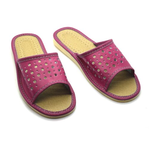 Women’s Slippers Open Toe House Slipper Slip On Flat Faux Leather Mules Size 3-8 - Picture 10 of 85