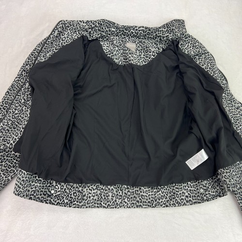 Chicos Sz 2 Trucker Jacket L Black Gray Leopard Print Velveteen Full Zip *FLAW - Picture 10 of 20