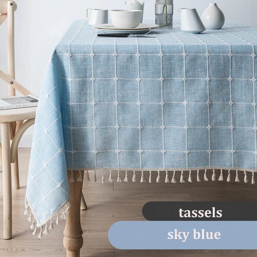 Three-dimensional Jacquard Tablecloth,Cotton Tassels Dust-Proof Table Cover - Foto 27 di 33