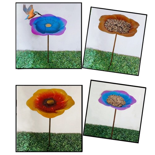 Bird Food Holder: Bird Bath Feeder, Metal Stake, Flower Design, Outdoor Yard - Picture 18 of 22