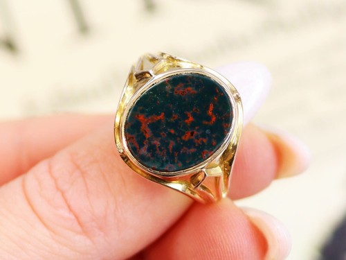 2.42ct Bloodstone and 14ct Yellow Gold Signet Ring - Antique Circa 1890 - Picture 4 of 12