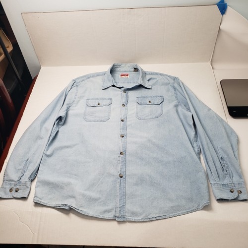 Camisa Wrangler Para Hombres XL Azul Denim Manga Larga Abotonada Calidad Premium Ropa de Trabajo - Imagen 15 de 19