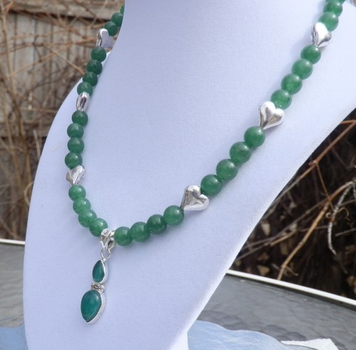 Collar Aventurina Verde 18" con Colgante de Plata de Ley Ónix Verde - Imagen 1 de 5