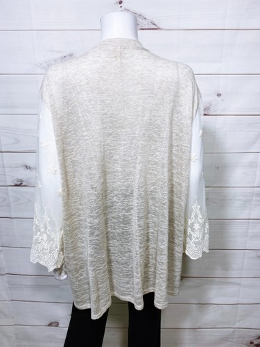 Maurices Womens Open Cardigan Size 4 Beige Embroidered Sheer Long Sleeve Top - Picture 4 of 7