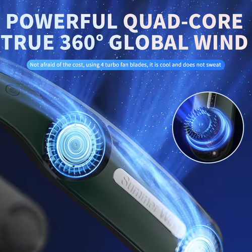 Neck Cooling Fan True 360° 4 Turbo Fans Quiet USB Rechargeable for Travel & Home - Picture 4 of 10