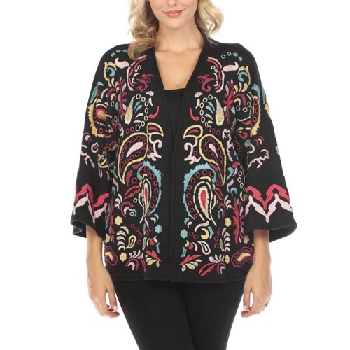 Giacca aperta ricamata Johnny Was nuova con etichette Fletcher Paisley kimono S occhiello 7/8 Slv - Foto 2 di 9