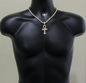 Authentic Ankh Cross Cz Pendant Tennis Chain 14K Gold Plated Hip Hop Jewelry Necklace