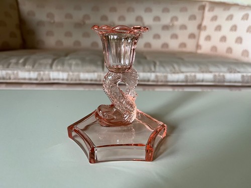 Vintage ROSA KOI FISCH einzelner Glas KERZENSTÄNDER 4" x 3,75" - Bild 3 von 8