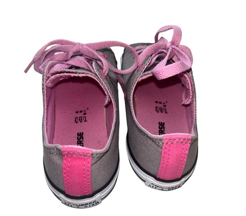 Converse All Star Juniors Double Tongue Sneaker Sz 4 Grey/Pink Shoe Pre-Owned - Picture 4 of 7