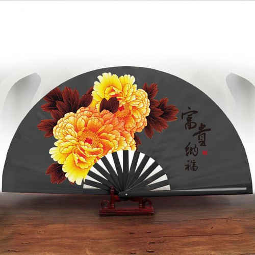 Kung Fu Bambus faltbarer Fan Tai Chi Training Kampfkunst Taiji Tanz Pfingstrose Druck - Bild 11 von 15
