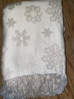 Ivory On Ivory Solid Fringed Luxury Throw 66 In By 52 In Snowflakes And Hearts