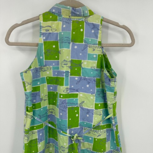 Lilly Pulitzer Shirt Dress Girls 12 Multi Fish Print Waist Tie Button Front - Picture 7 of 11