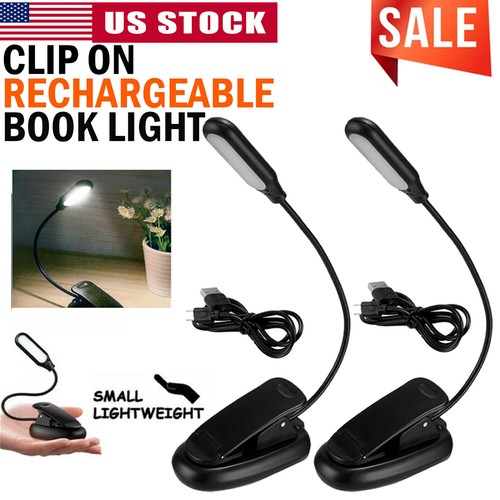 2PCS Small Table LED Reading Book Light USB Rechargeable Flexible Clip Desk Lamp - Picture 1 of 12