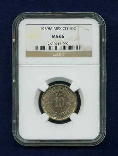 MEXICO ESTADOS UNIDOS 1939 10 CENTAVOS COIN CERTIFIED GEM UNCIRCULATED NGC MS-66