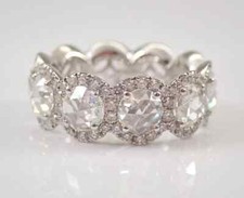 3 Ct Real Moissanite Round Cut Halo Band Ring 14K White Gold Plated Silver