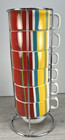 World Market Stacking Mugs Cups Multi-Colored Chrome Stand Set of 6 - 8oz each
