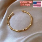 Bamboo Shape Opening Bracelet Bangle Cuff Woman 18K Gold Plated Fashion Solid