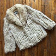VTG SAGA FOX Shadow Blue Fox Fur Jacket Short Women Medium Cream Gray Luxury