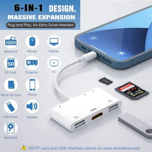 Lightning Hub Ipad Adapter, 6-In-1 Lightning to HDMI Digital AV Converter, TF & - 第 3/8 張圖片