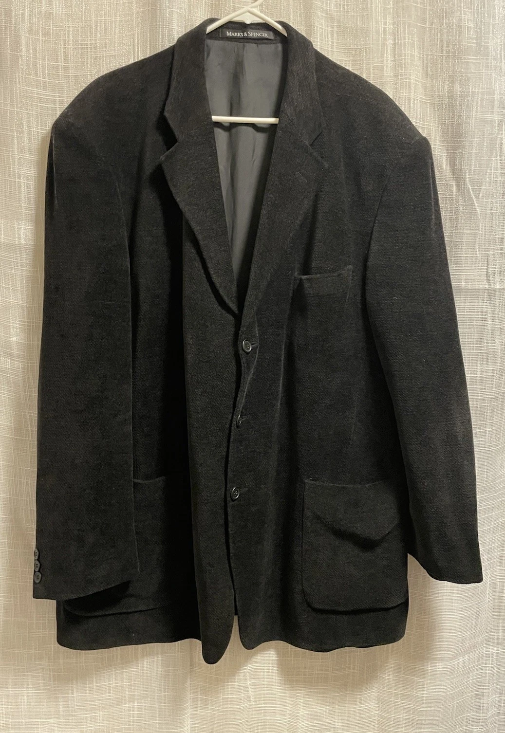 Marks And Spencer Blazer 46 Medium Viscose Blend Black Sport Coat Made In Israel
