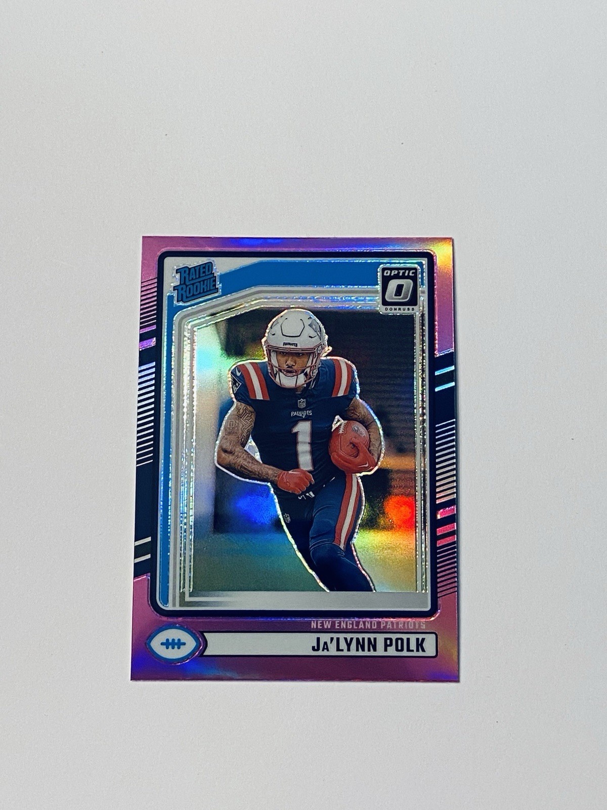 Ja'Lynn Polk Rookie 2024 Panini Donruss #373 Optic Preview Pink Prizm Patriots