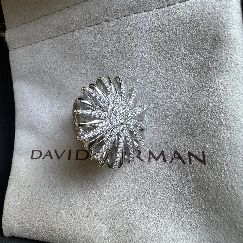 Anillo DAVID YURMAN Plata Esterlina Grande 34MM STARBURST Pavé Diamantes Talla 7 Foto 4 de 4