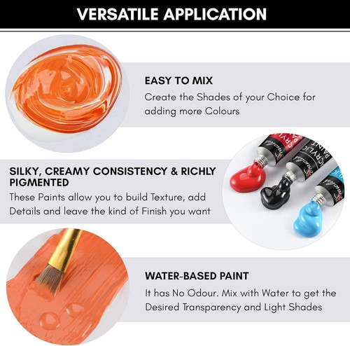 Drawlish Acrylic Paints Set of 12 with 3 Brushes - Highly Pigmented - Picture 3 of 7