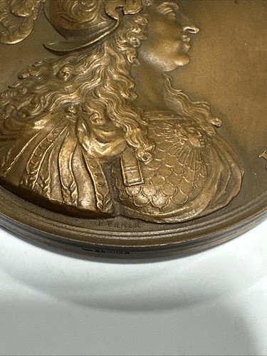 1800-1900AD Restrike del 1674 datato FRANCIA re Luigi XIV enorme medaglia 3 1/4 pollici - Foto 5 di 10
