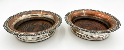 PAIR ANTIQUE BOTTLE COASTERS OLD SHEFFIELD PLATE GEORGE III c1810 - Picture 3 of 5